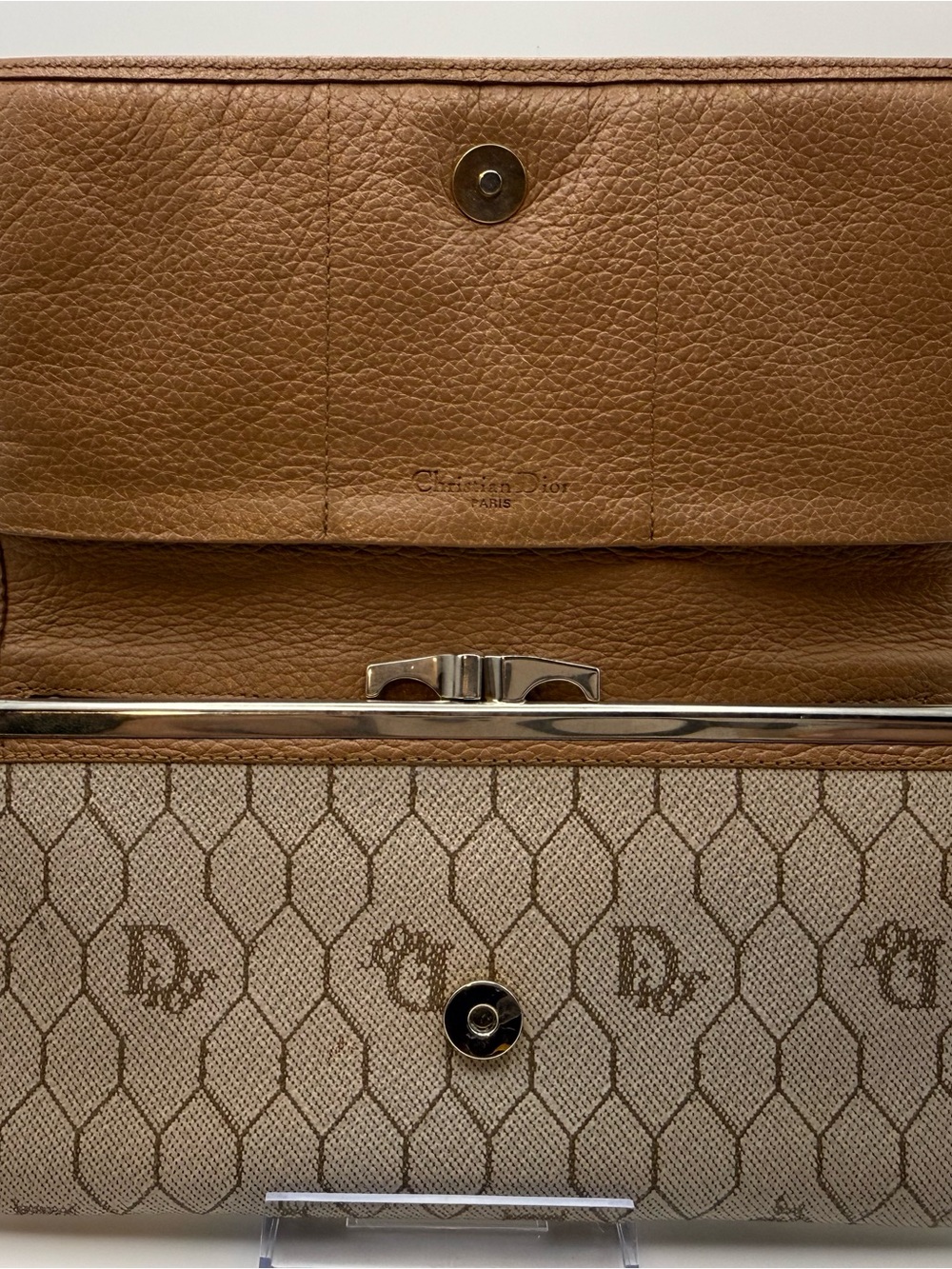 Dior Beige and Brown Signature Clutch with Leather Trim